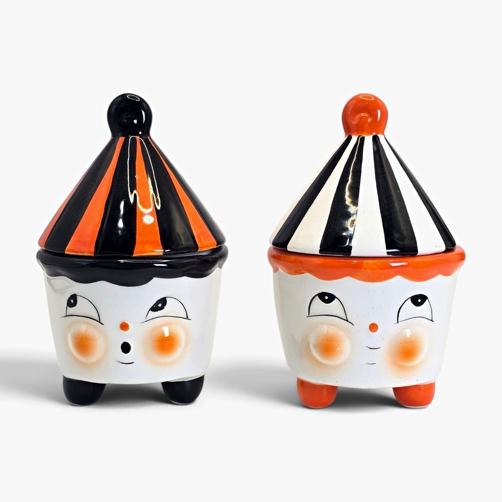 Johanna Parker Carnival Cottage Set Lidded Ceramic Containers Magenta Halloween